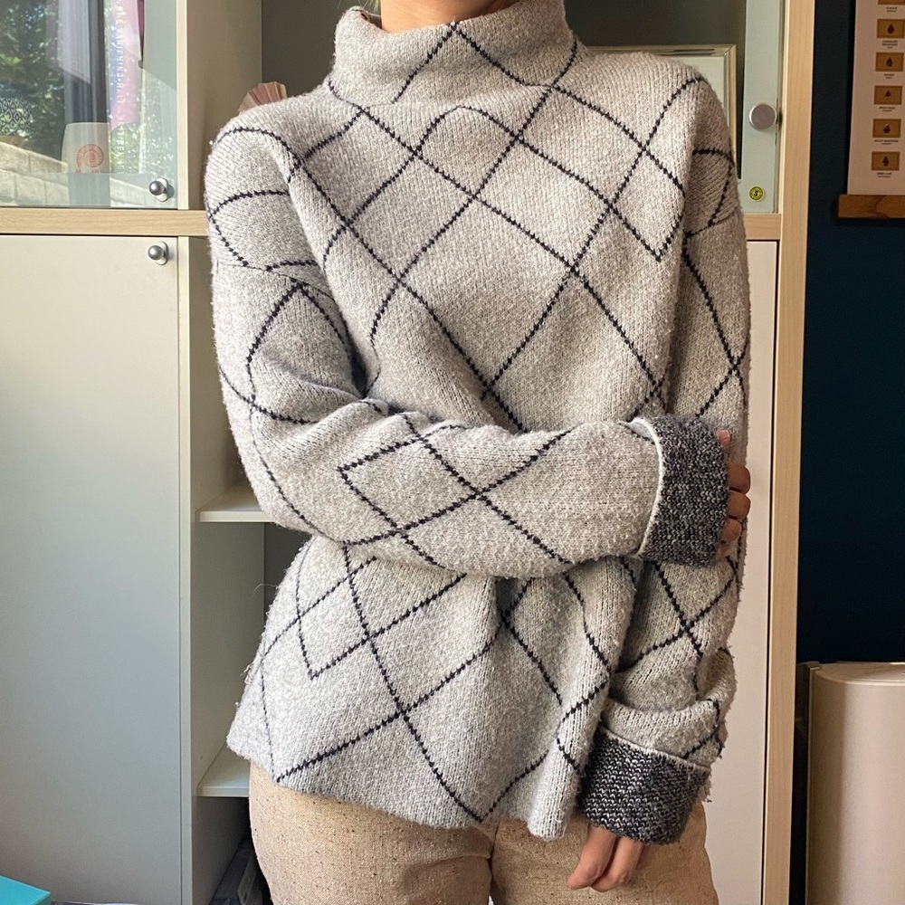 Moroccan rug print turtle neck sweater
